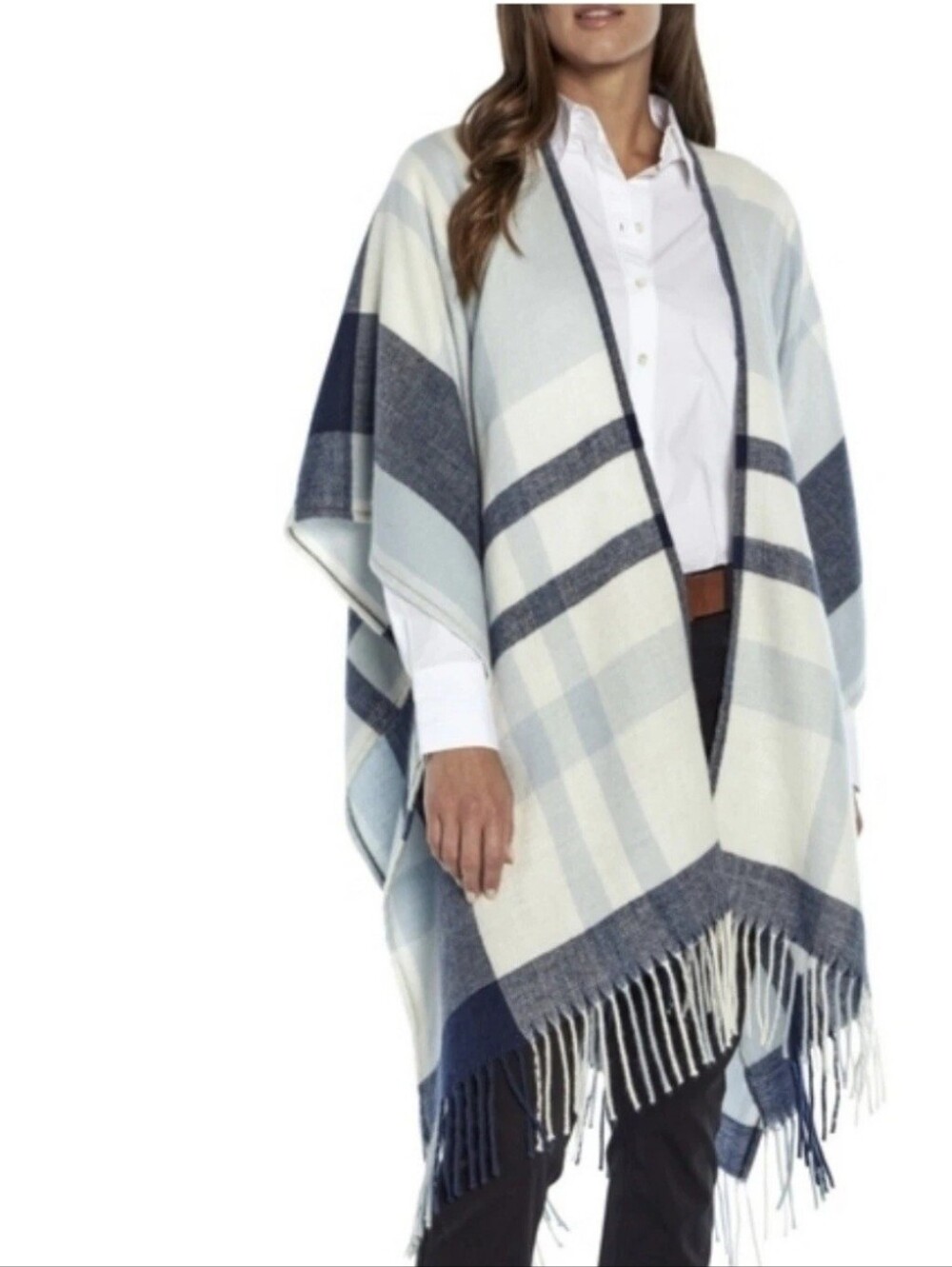 Banana Republic Plaid Cashmere Blend Fringe Poncho Wrap